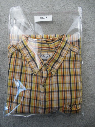 Columbia Button Up Shirt Men's XL Orange/Yellow Madras Plaid Short Sleeve Cotton - Picture 9 of 9