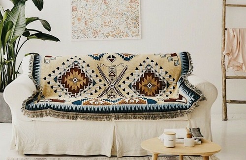 Large -XL Yellow Navajo Indian Cotton Aztec Decorative Throw Blanket Picnic Rug - Picture 9 of 10