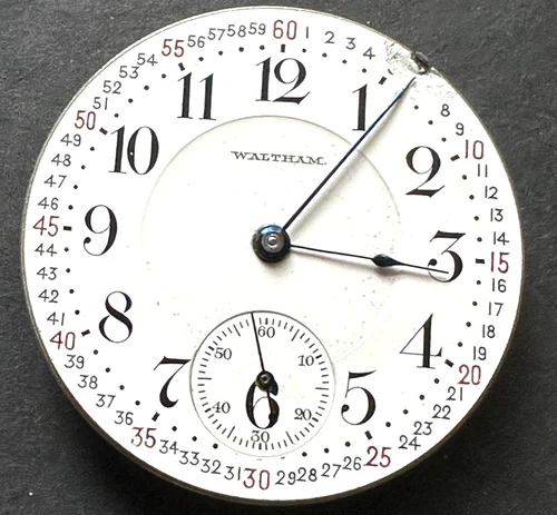 Antique 1910 Waltham Model 1908 636 Pocket Watch Movement Ticks Balance 16s 17j