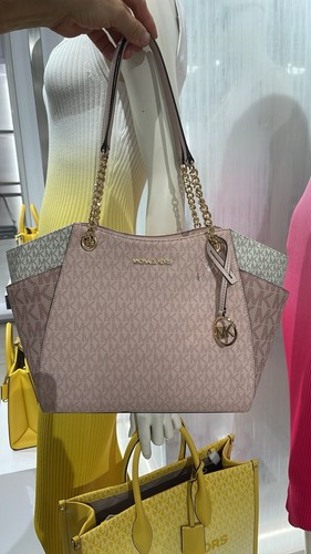 Bolso de Mano Michael KORS Jet Set Grande Bloque de Color Firma Logo Polvo Rubor Nuevo con Etiquetas - Imagen 13 de 24