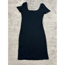 Wild Fable Mini Dress Womens Medium Black Ribbed Scoop Neck Bodycon Short Sleeve