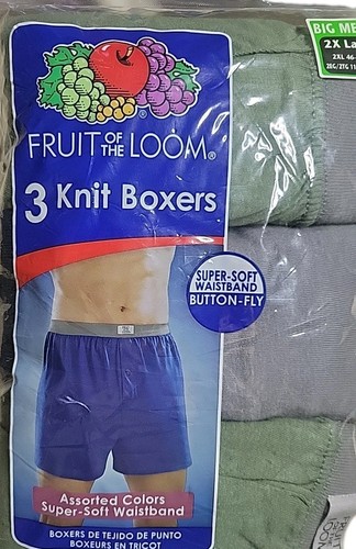 Fruit of the Loom Knit Boxers 2XL 3 Pairs Multicolor Green Gray Super Soft Pack - Picture 4 of 8