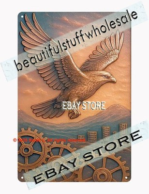 Eagle flight metal sign raised look rustic wall decor garage poster