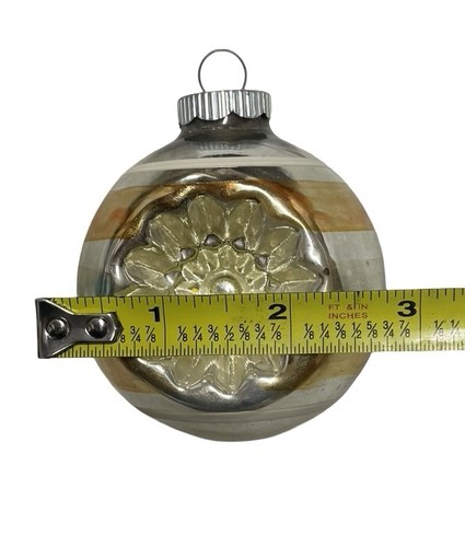 Shiny Brite 3" Weihnachtsschmuck Set 12 Indents Schablone Glimmer Streifen 1940er MCM - Bild 12 von 19