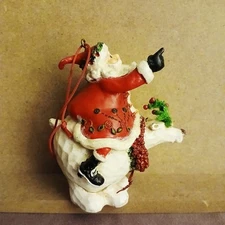 Santa Claus Riding Polar Bear Folkart Style Resin Christmas Tree Ornament