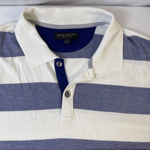Banana Republic Luxury Touch Herren Large Poloshirt Standard Fit blau gestreift