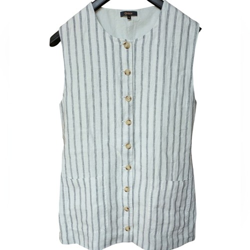 Gilet lungo in lino europeo Quince Avena con righe nere taglia media - Foto 1 di 10
