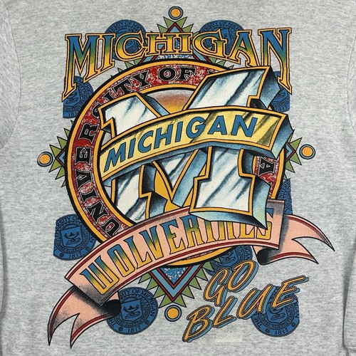 Vintage Michigan Wolverines Sweatshirt Herren Large grau 90s USA Football Go blau - Bild 2 von 12