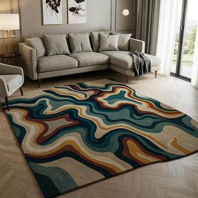 Mid-Century Modern Abstract Groovy Retro Wavy Design | Teal, Mustard & Burgundy