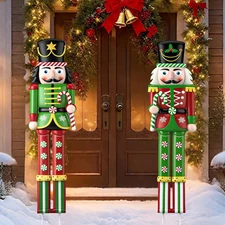 2 Pcs Large Metal Christmas Nutcracker Outdoor Decoration,31.5 Inch Soldier with
