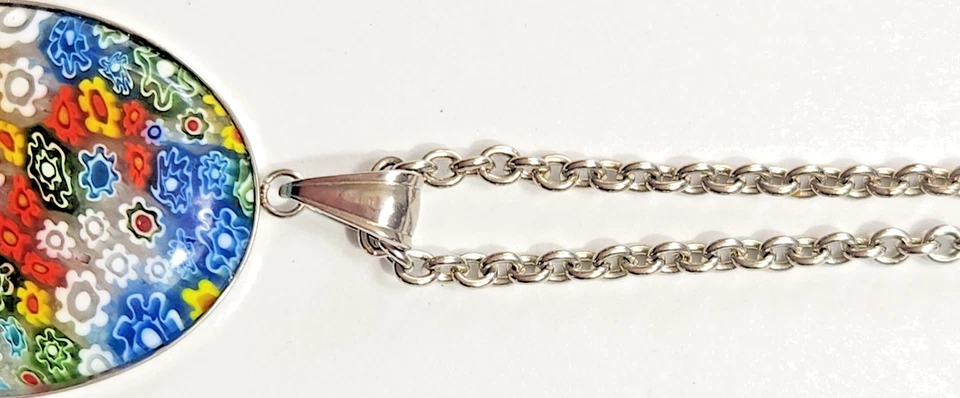 Jewelry Set Necklace Bracelet Earrings Millefiori Glass Cabochon Stainless Steel - Image 3 of 4