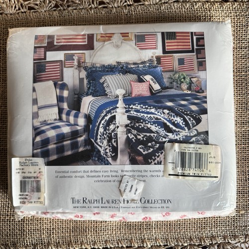 Vtg RALPH LAUREN HOME Colchester Red Cream Floral TWIN Deep Fitted Sheet Cotton - Picture 3 of 9