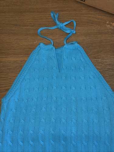 VTG Ralph Lauren Turquoise Cable Knit Halter Top Large Sweater Preppy Y2K - Picture 5 of 18