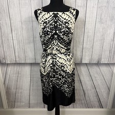 Talbots Women's Sz 6P Black & Cream Pure Silk Sleeveless Belted Sheath Dress