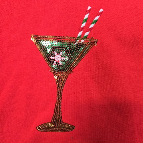 NWOT State Of Mine Christmas Wine Glasses Cocktails Sweatshirt Red XL Sequins - Picture 5 of 9