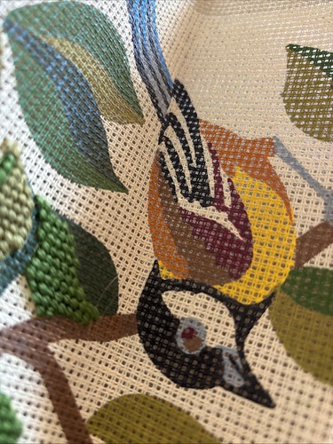 Royal Paris Vintage Needlepoint Cotton Canvas Birds Flowers Approx 10 X 24” - Picture 4 of 9