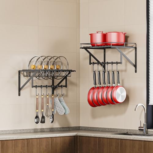 2 Packs Wall Mounted Hanging Pots and Pans Organizer Rack with 12 Hooks,For - Picture 3 of 6