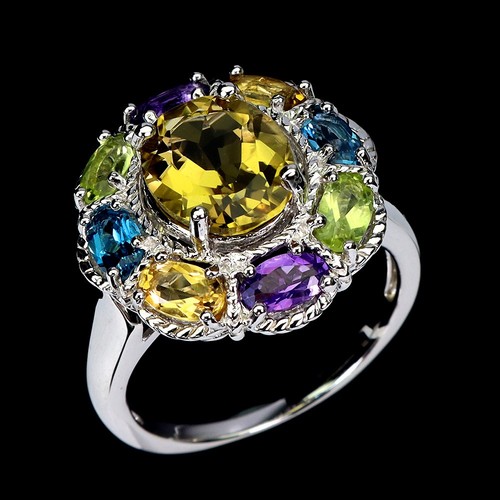 925 Sterling Silver Ring Oval Citrine Amethyst Topaz Natural Gemstone Jewelry - Picture 2 of 13