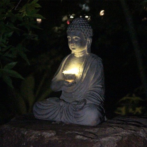 Harz Solar Buddha Statue Skulptur Gartendeko Licht Zen Asiatisch Japanisch Garten - Bild 10 von 24
