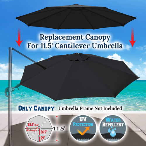 Canopy for 11.5' ROMA Cantilever Patio Umbrella Parasol Top Cover (Black) - Picture 5 of 7