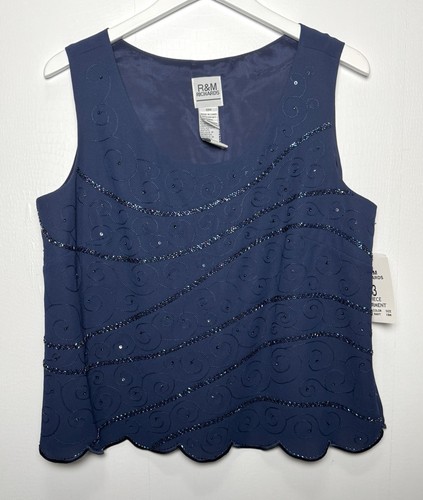 NWT R&M Richards Sz 18M Blue Chiffon Sequin Bead 3PC Pant Suit Special Occasion - Picture 6 of 18