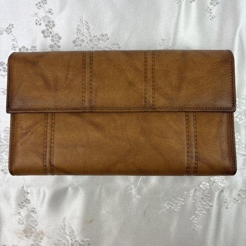 Di Lido Vintage Womans Leather Tan Trifold Clutch Checkbook Wallet W/ Calculator