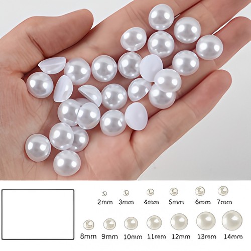 400 Pure White Color Acrylic FlatBack Half Pearl Bead Flat Back 8mm Scrapbook - Picture 7 of 7