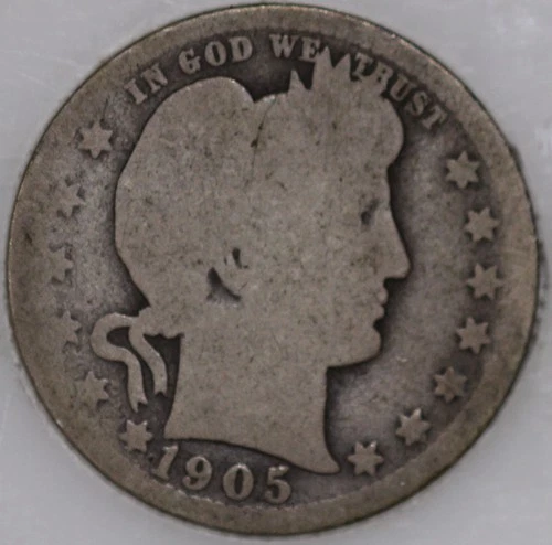 * 1905-P Barber Quarter 90% Silver Over 100 years Old As Shown
