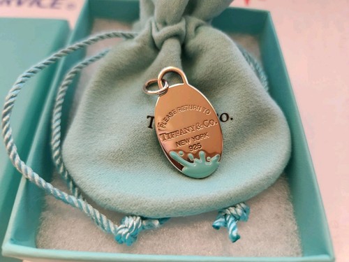 Tiffany Co Sterlingsilber blau Emaille Splash KLEIN ovaler Anhänger Charm SOLD AS IS - Bild 3 von 10