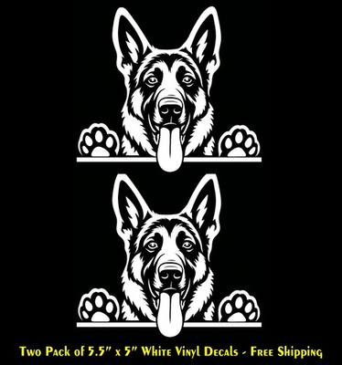 #ad German Shepherd Two White Vinyl Decals Car Truck Bumper Door Any Flat Surface $6.98