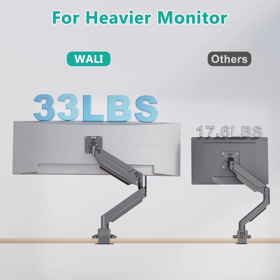 WALI Ultrawide Monitor Arm for 13 to 49 Inch Heavy Duty Curved Screens, Holds... - Image 4 of 4