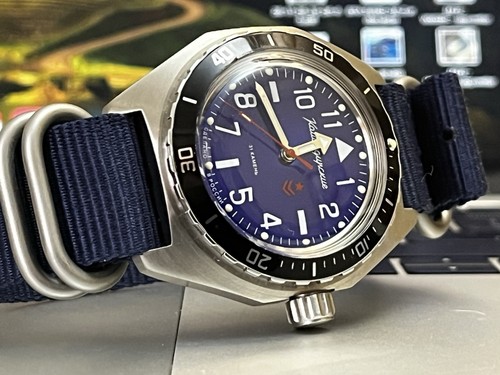 NEW Vostok Amphibia 650852 Russian Watch Automatic Blue Dial (10 ATM) - Picture 3 of 11