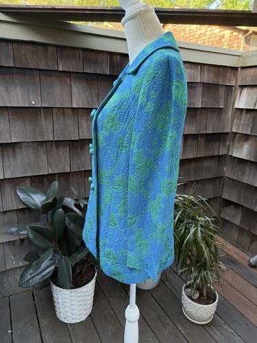 Vintage 70er Jahre Sakko Blazer Brokat Blau Grün S/M Image California - Bild 4 von 9