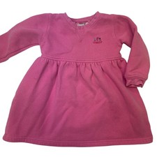 Vtg OshKosh B'gosh Fleece Sweater Dress Embroidered Pink 24mo Warm Pullover EUC