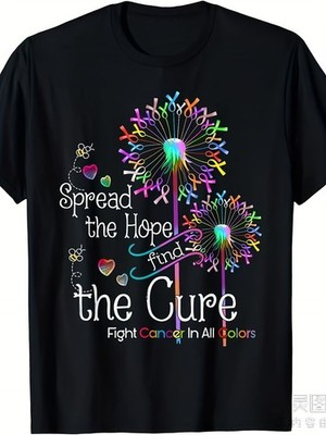 Cancer Awareness T-Shirt Colorful Ribbon Dandelion Spread Hope Fight Cancer