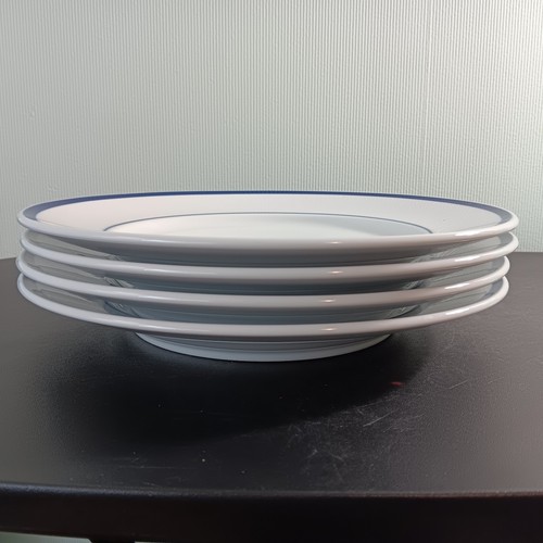 Set Of 4 Williams-Sonoma "Brasserie" 11" Blue rim Dinner Plates - Picture 3 of 5