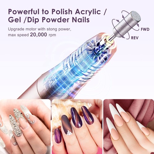 COSLUS Cordless Nail Drill Electric File: Professional for Acrylic Gel Dip Po... - Picture 4 of 9