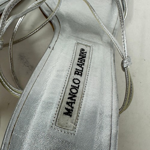 Manolo Blahnik Baixa Damen-Sandalen Größe 38,5 US 8,5 silberfarben mit Strasssteinen - Bild 7 von 10