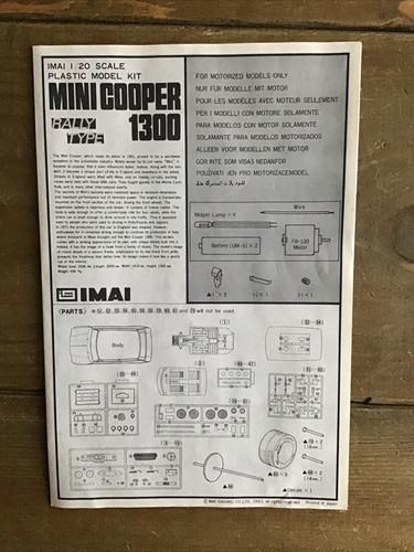KIT MODRL AUTO D'EPOCA 1983 IMAI JUNIOR SERIE MINI COOPER TIPO RALLY SCALA 1:20 - Foto 6 di 16