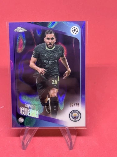 2025-26 Topps Chrome UEFA UCC Rayan Cherki, Man City Purple Lava #’d /75 No. 1