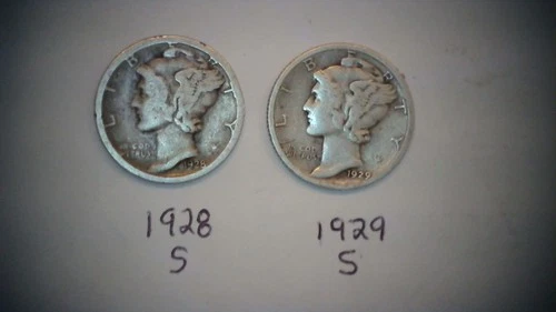 1928 S and 1929 S  Mercury Dimes ~ GOOD DETAILS~ 90% Silver