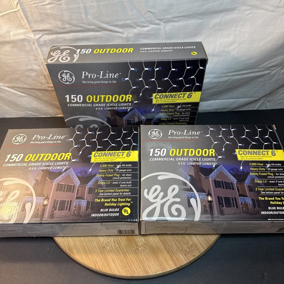 GE pro line 150 commercial grade outdoor icicle lights blue Christmas 3 Boxes - Image 2 of 3