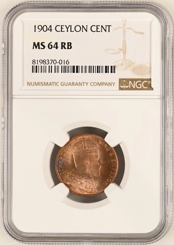 CEYLON SRI LANKA Cent 1904 NGC MS64 RB Edward VII
