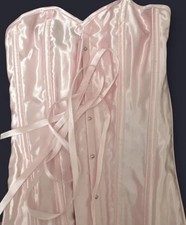 Pink Satin Overbust Corset Lace Up Boned Strapless Size S Women