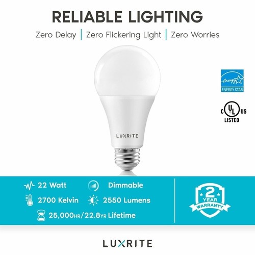 Luxrite A21 LED Bulb 150W Equivalent 2550lm 2700K Damp Rated 8-Pack - Picture 7 of 7