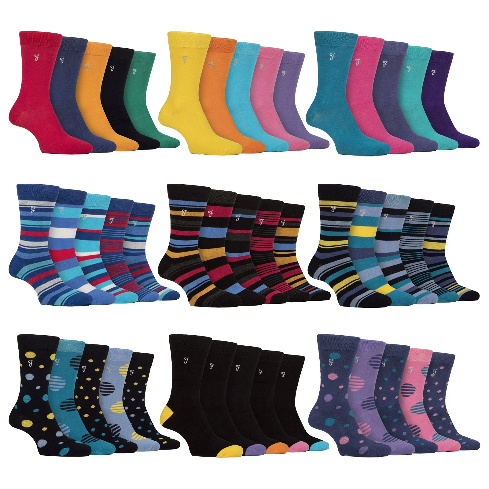 Farah - 5 Pack Mens Bamboo Patterned Soft Breathable Socks