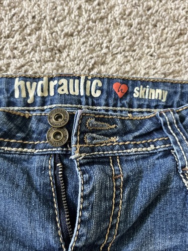 Girls Hydraulic Skinny Blue Denim Jeans Size 14 Embroidered Back Pockets - Picture 3 of 8