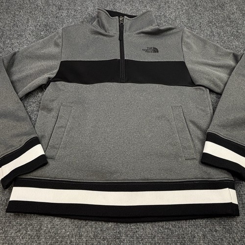 The North Face 1/4 Zip Grey Sweatshirt Big Spellout Kangaroo Pocket Boys Medium - Picture 5 of 16