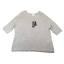 Joseph Ribkoff Metallic Sweater L Gray Silver Half Sleeve Sequined Glam NYE NEW