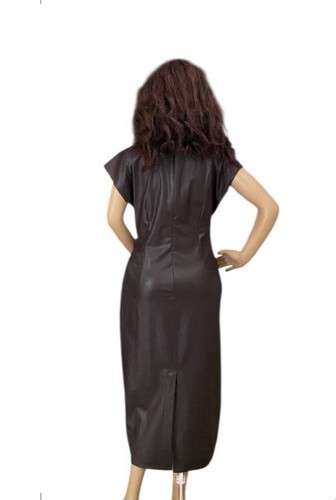 Vestido midi sin mangas de cuero sintético Zara (marrón) talla M - Imagen 3 de 9
